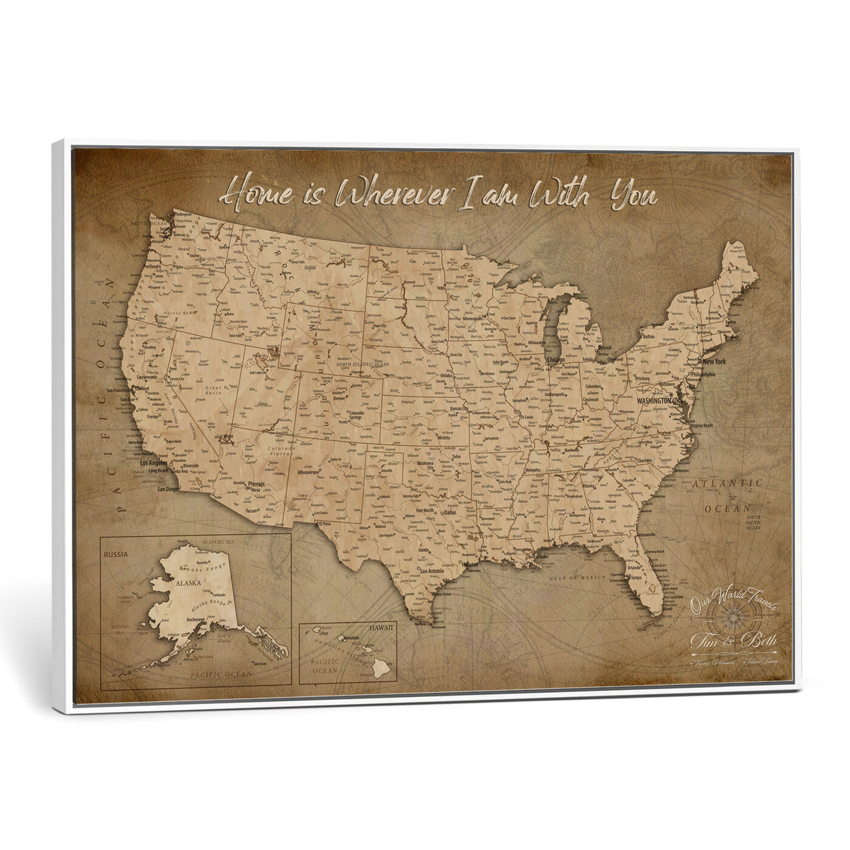 21454917-MGV-CV-36X24 - Personalized USA Push Pin Travel Map, Custom United States Map, Push Pin Map, USA Bucket List Map, Anniversary Gift | Couple Travel Map Wall Art