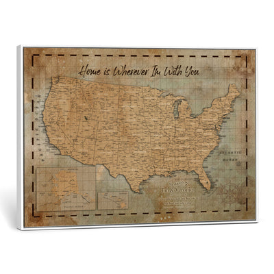87620242-MGV-CV-36X24 - Personalized USA Push Pin Travel Map Wall Art Canvas Print | Custom United States Map | Push Pin Map - USA Bucket List Map