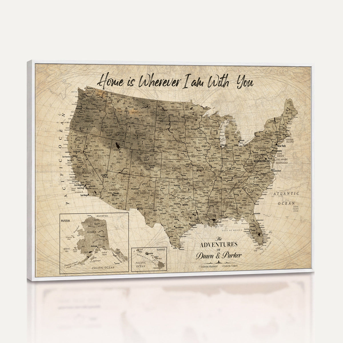 25440520-MGV-CV-36X24 - Detailed Personalized Push Pin United States Map Wall Art, States Visited Map, Office and Hallway Decor