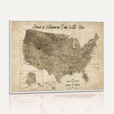 25440520-MGV-CV-36X24 - Detailed Personalized Push Pin United States Map Wall Art, States Visited Map, Office and Hallway Decor