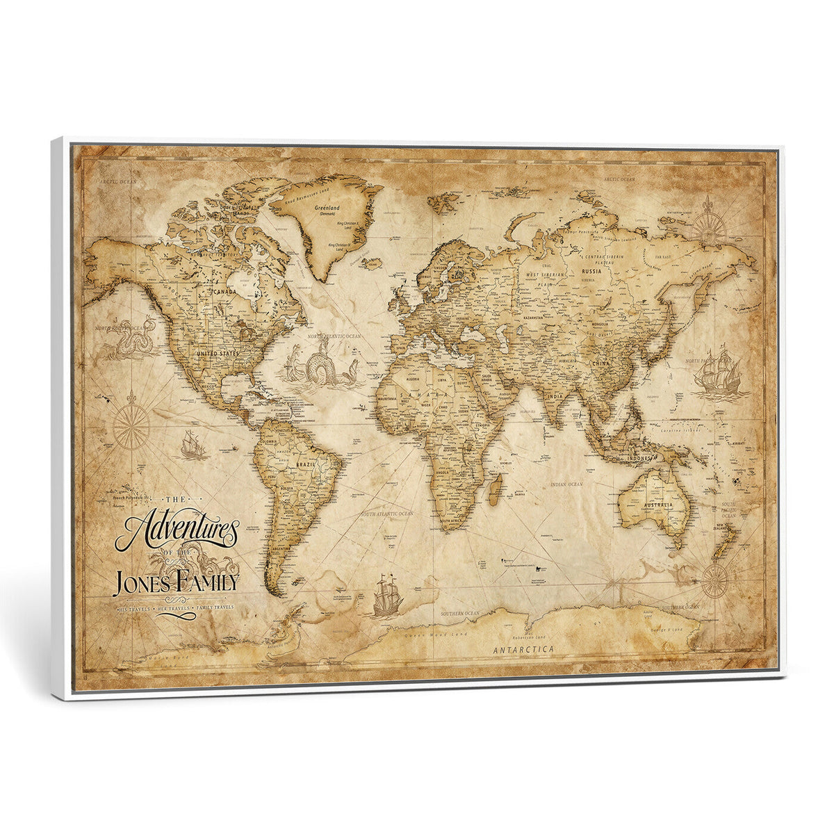 60956619-MGV-CV-36X24 - Custom Push Pin World Map Canvas Print | Personalized Travel Map Wall Art