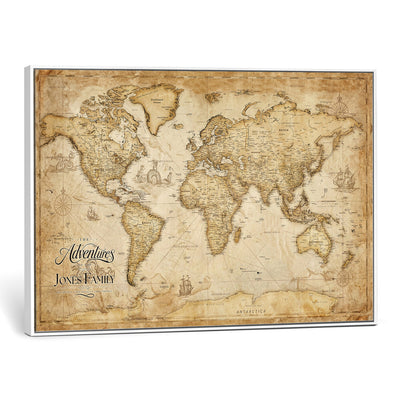 60956619-MGV-CV-36X24 - Custom Push Pin World Map Canvas Print | Personalized Travel Map Wall Art
