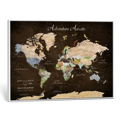 95753799-MGV-CV-36X24 - Custom Push Pin World Map Canvas Print | Personalized Travel Map Wall Art
