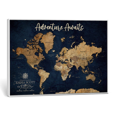 44399597-MGV-CV-36X24 - Custom Push Pin World Map Canvas Print | Personalized Travel Map Wall Art