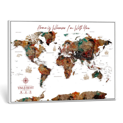 116MESUT-MGV-CV-36X24 - Custom Push Pin World Map Canvas Print | Personalized Travel Map Wall Art