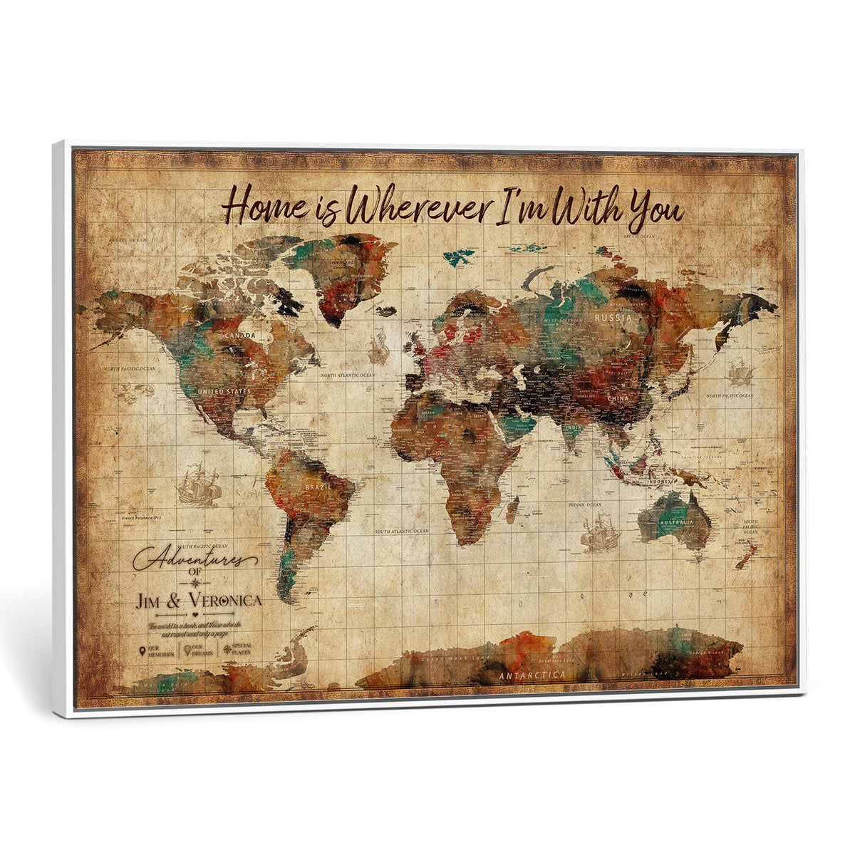 48389322-MGV-CV-36X24 - Custom Push Pin World Map Canvas Print | Personalized Travel Map Wall Art
