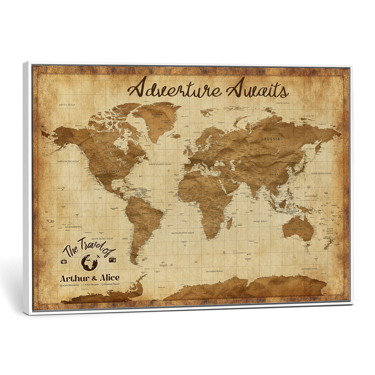 43427501-MGV-CV-36X24 - Custom Push Pin World Map Canvas Print | Personalized Travel Map Wall Art