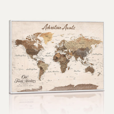 84865191-MGV-CV-36X24 - Our Family Adventures Push Pin World Map Wall Art Canvas Print - Family Travel Tracker Map with Pins