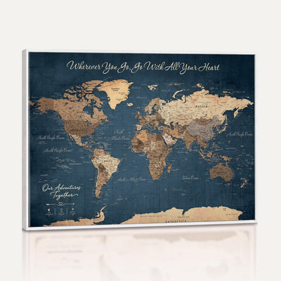 86810631-MGV-CV-36X24 - Our Family Adventures Push Pin World Map Wall Art Canvas Print - Family Travel Tracker Map with Pins