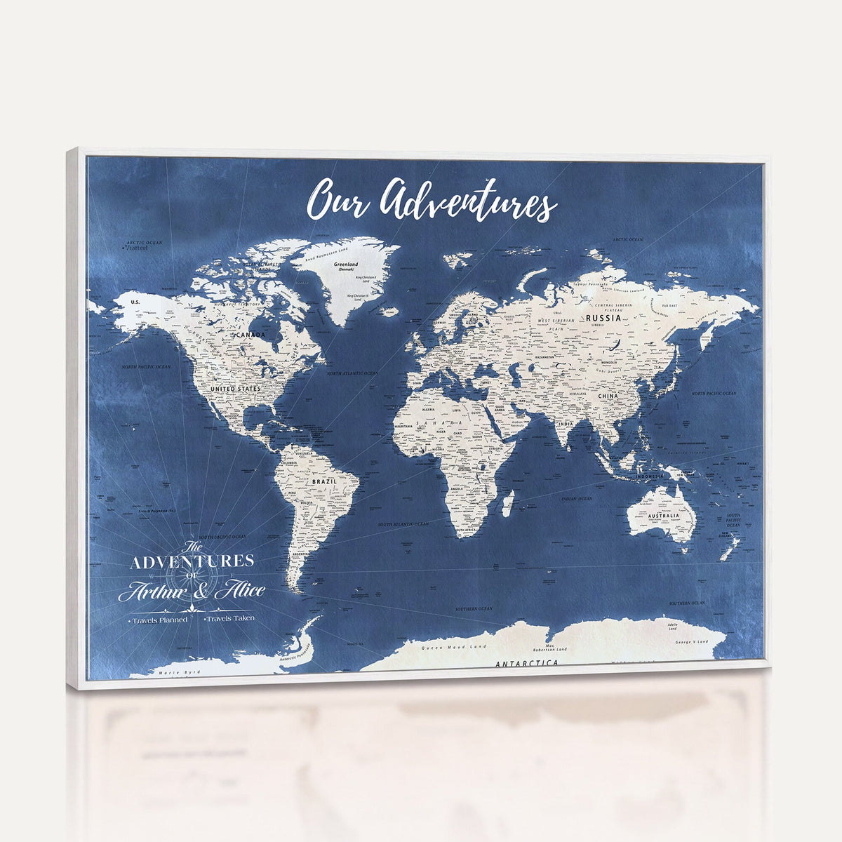 75405527-MGV-CV-36X24 - Extra Large Framed Personalize Push Pin World Map Wall Art Canvas Print for Travel Tracking - NEWMAP-113A