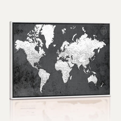 78574966-MGV-CV-36X24 - Extra Large Framed Personalize Push Pin World Map Wall Art Canvas Print for Travel Tracking - NEWMAP-128