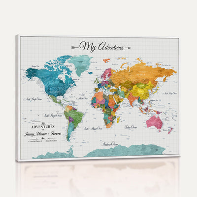 66743043-MGV-CV-36X24 - Extra Large Framed Personalize Push Pin World Map Wall Art Canvas Print for Travel Tracking - NEWMAP-131
