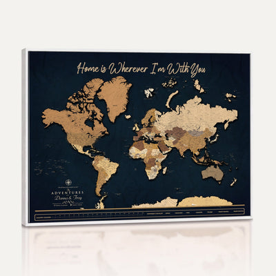13903533-MGV-CV-36X24 - Extra Large Framed Personalize Push Pin World Map Wall Art Canvas Print for Travel Tracking - NEWMAP-152