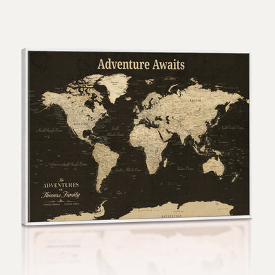 Custom Beige Modern World Travel Map Wall Art with Pins, Family Travel Tracker, Dining Room and Entryway Decor