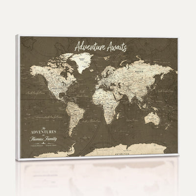 Personalized White Modern World Travel Map Wall Art with Pins, Honeymoon and Anniversary Gift, Living Room and Dining Room Decor