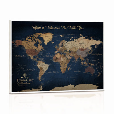 57774467-MGV-CV-36X24 - Custom Push Pin World Map Wall Art Canvas Print – Personalized Travel Tracker with Pins Framed Large for Home and Office Decor