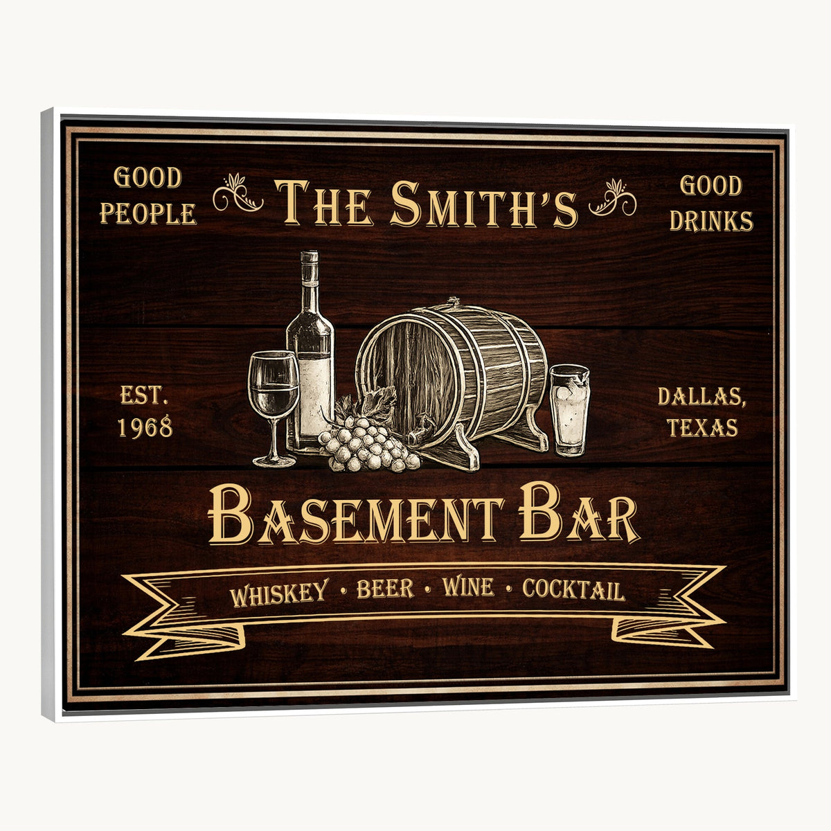 Custom Basement Bar Sign Canvas, Personalized Family Home Bar Wall Art