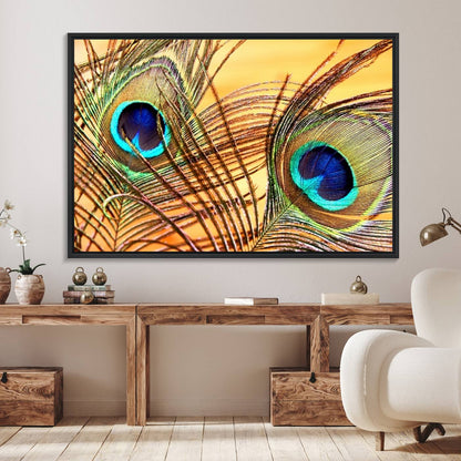 Peacock Feather Wall Art Print - Vibrant Green, Blue, and Orange Peacock Feather Design, Ready to Hang