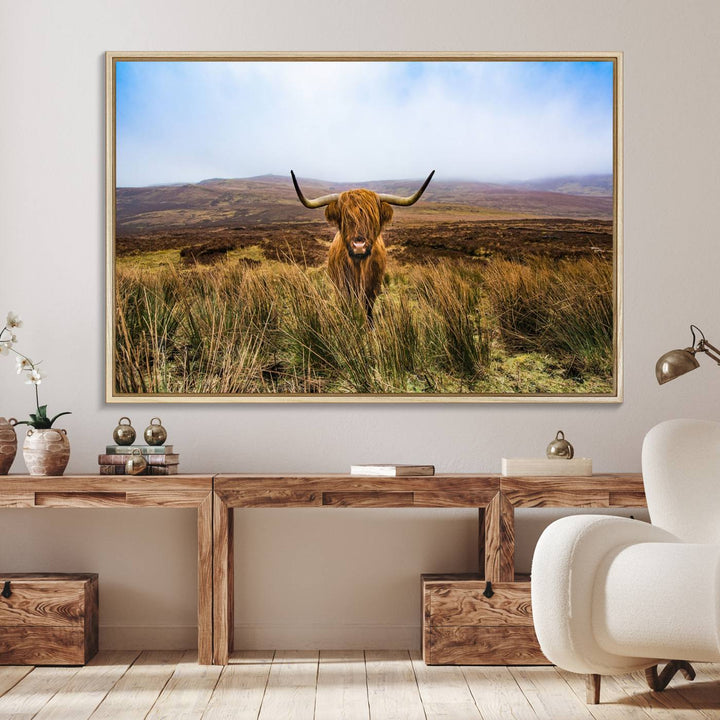 Scottish Highland Cow Cattle Art Canvas Print Farmhouse Wall Art Canvas Print
