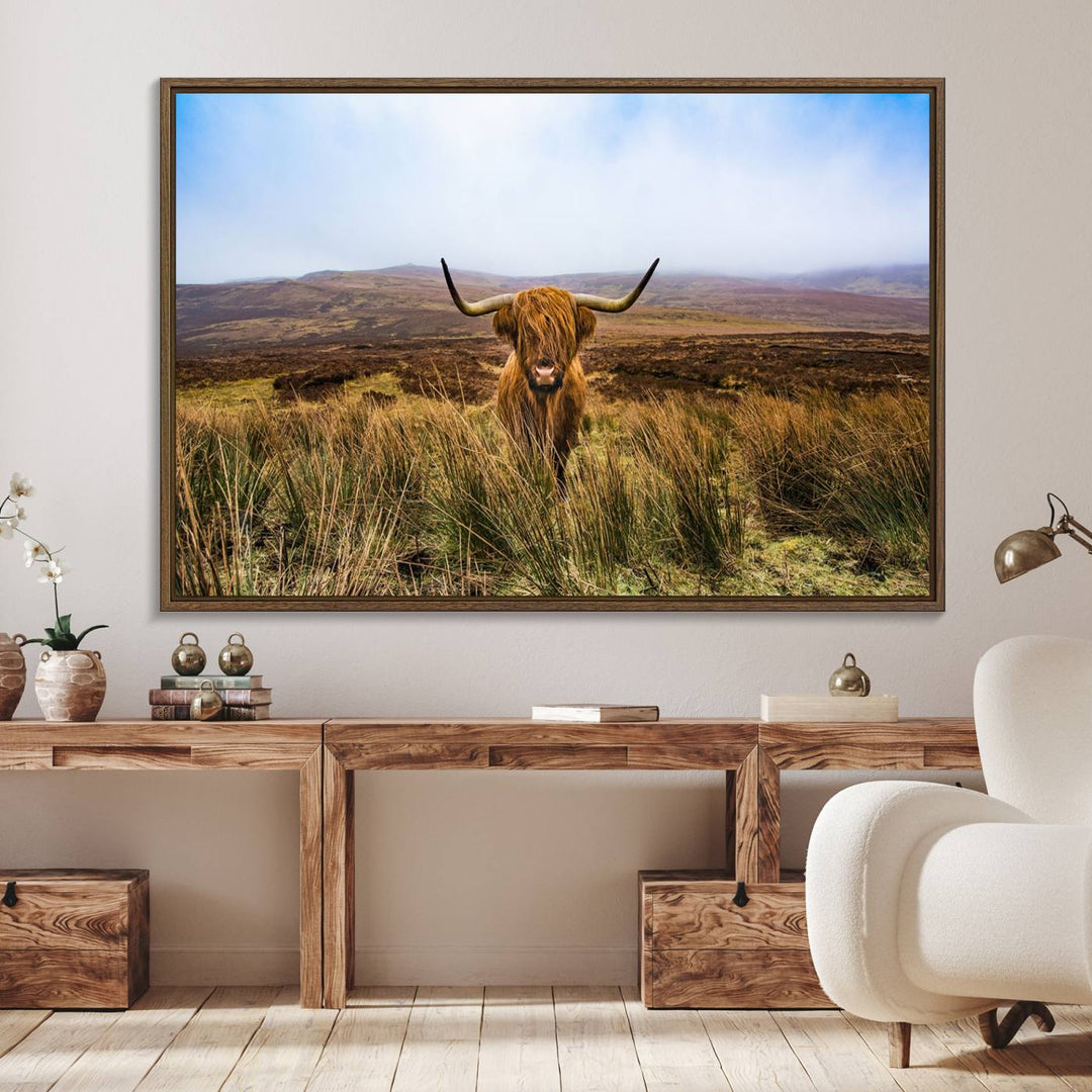 Scottish Highland Cow Cattle Art Canvas Print Farmhouse Wall Art Canvas Print