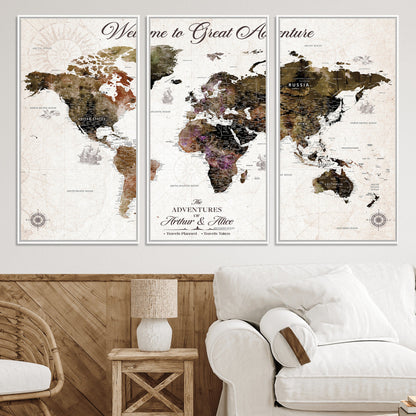 35778202-MGV-CV-36X24-Custom Push Pin World Map Wall Canvas Print – Personalized Travel Map with Pins – Framed Large Canvas for Home Office Decor