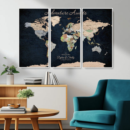 43186793-MGV-FC-60X40-3P_White-Personalized World Map Print, Customizable Push Pin Framed World Map Print on Canvas - Custom Quote on Map Print