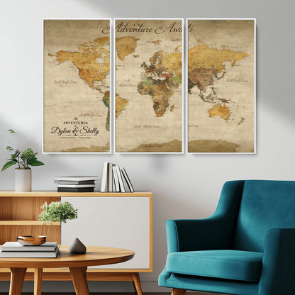50298017-MGV-CV-36X24-Personalized World Map Print, Customizable Push Pin Framed World Map Print on Canvas - Custom Quote on Map Print