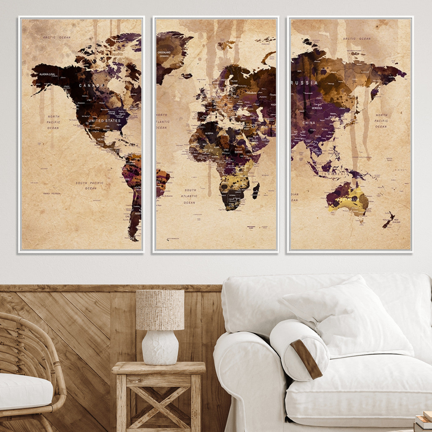 Push Pin World Map Canvas Print – Framed Wall Art for Couples to Track Their Travels – Anniversary Gift or Home Adventure Decor