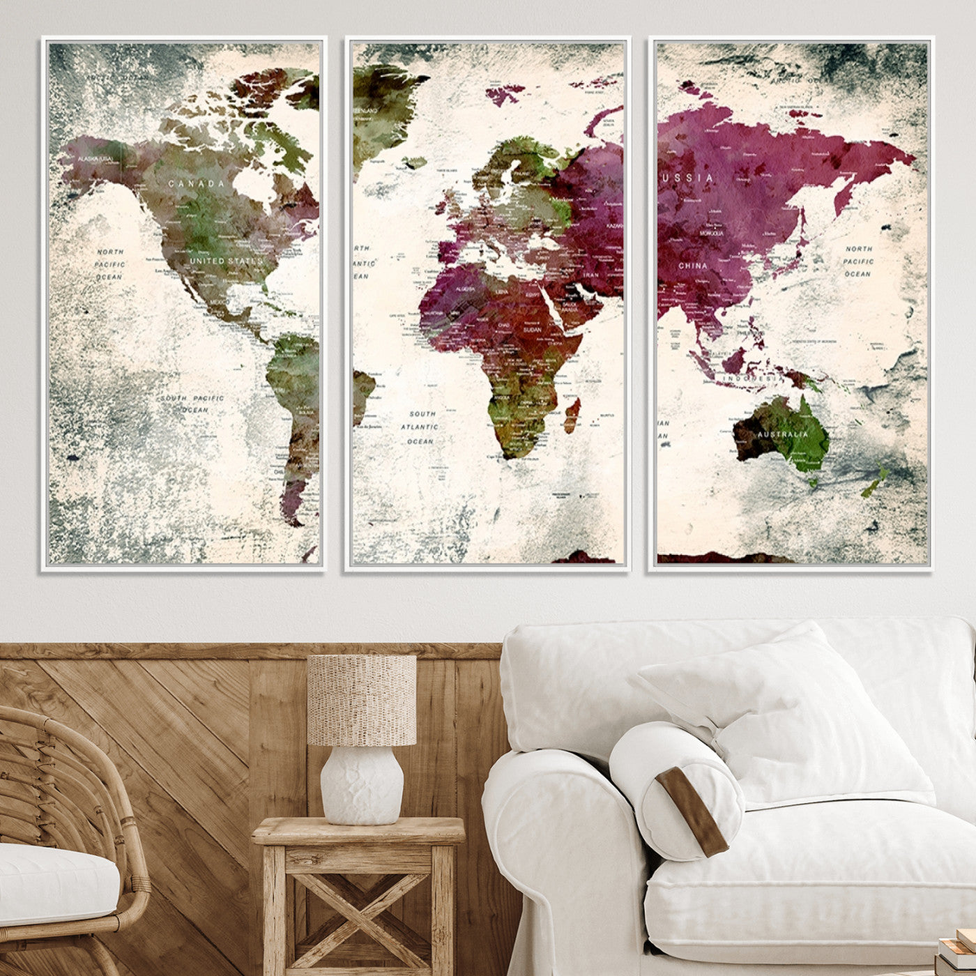 Push Pin World Map Canvas Print – Framed Wall Art for Couples to Track Their Travels – Anniversary Gift or Home Adventure Decor