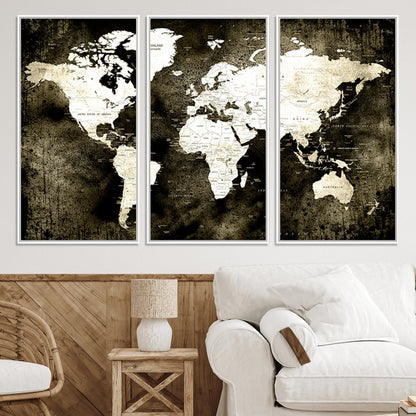 66737-MGV-CV-36X24-Push Pin World Map Canvas Print – Framed Wall Art for Couples to Track Their Travels – Anniversary Gift or Home Adventure Decor