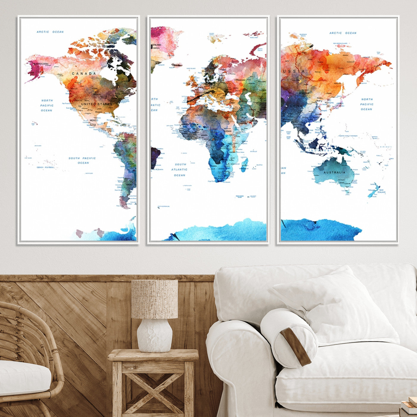Push Pin World Map Canvas Print – Framed Wall Art for Couples to Track Their Travels – Anniversary Gift or Home Adventure Decor