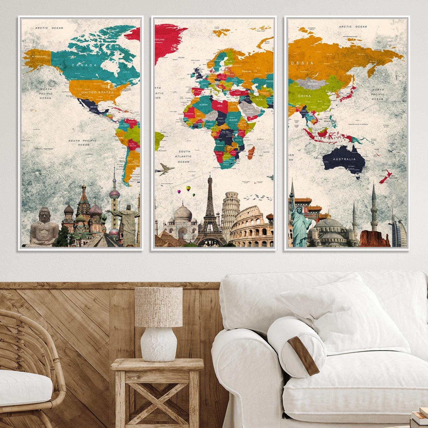 Push Pin World Map Canvas Print – Framed Wall Art for Couples to Track Their Travels – Anniversary Gift or Home Adventure Decor