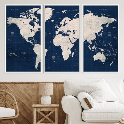 Push Pin World Map Canvas Print – Framed Wall Art for Couples to Track Their Travels – Anniversary Gift or Home Adventure Decor