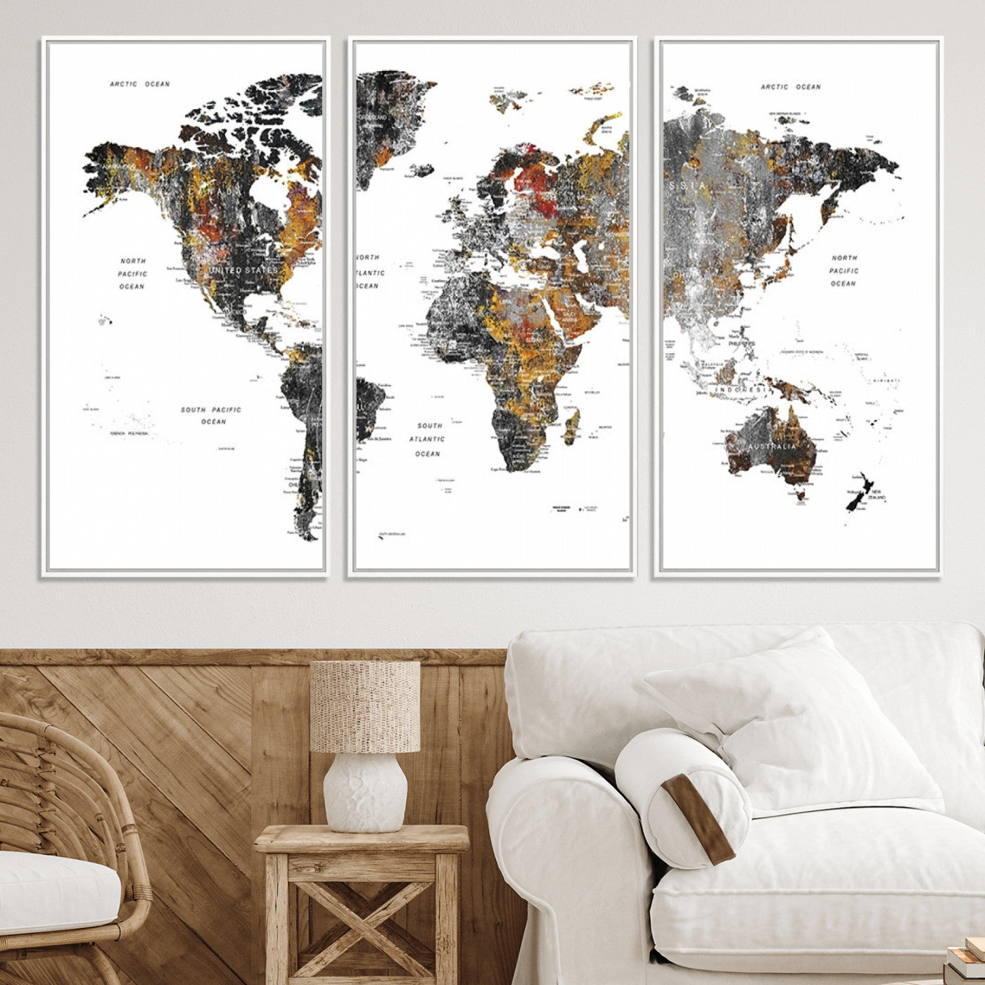 Push Pin World Map Canvas Print – Framed Wall Art for Couples to Track Their Travels – Anniversary Gift or Home Adventure Decor