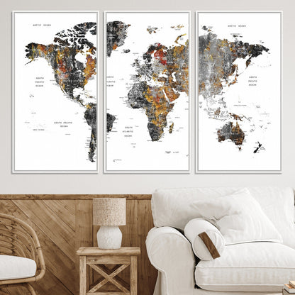 Push Pin World Map Canvas Print – Framed Wall Art for Couples to Track Their Travels – Anniversary Gift or Home Adventure Decor