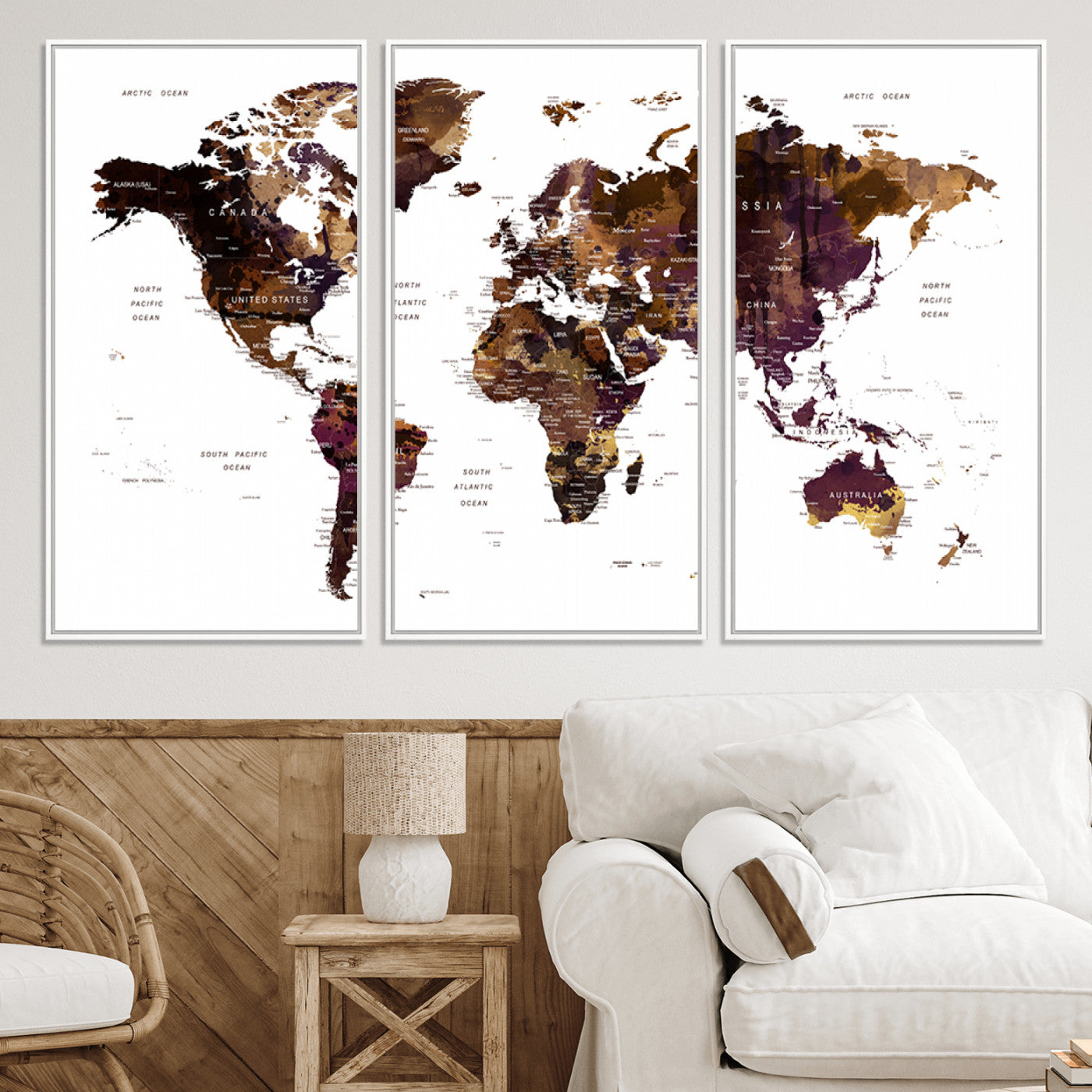Push Pin World Map Canvas Print – Framed Wall Art for Couples to Track Their Travels – Anniversary Gift or Home Adventure Decor