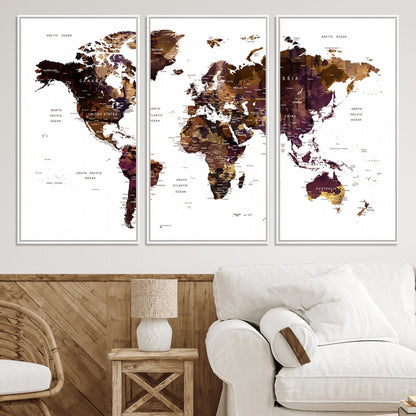 Push Pin World Map Canvas Print – Framed Wall Art for Couples to Track Their Travels – Anniversary Gift or Home Adventure Decor
