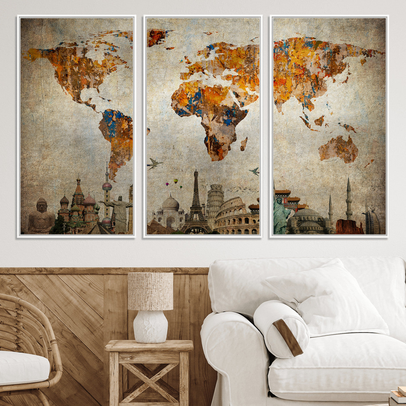 Push Pin World Map Canvas Print – Framed Wall Art for Couples to Track Their Travels – Anniversary Gift or Home Adventure Decor