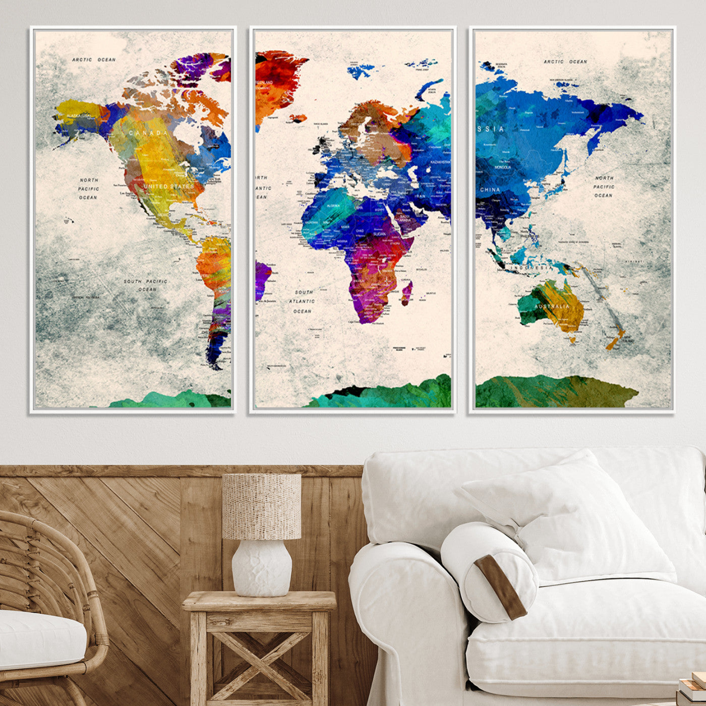 Push Pin World Map Canvas Print – Framed Wall Art for Couples to Track Their Travels – Anniversary Gift or Home Adventure Decor