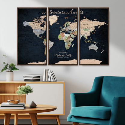 43186793-MGV-CV-30X20-Personalized World Map Print, Customizable Push Pin Framed World Map Print on Canvas - Custom Quote on Map Print