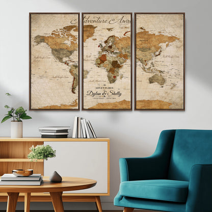 20810820-MGV-CV-30X20-Personalized World Map Print, Customizable Push Pin Framed World Map Print on Canvas - Custom Quote on Map Print