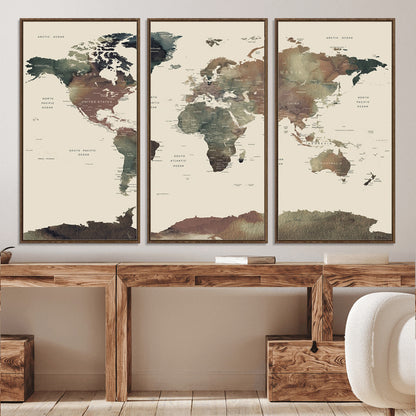 Push Pin World Map Canvas Print – Framed Wall Art for Couples to Track Their Travels – Anniversary Gift or Home Adventure Decor