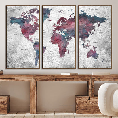 Push Pin World Map Canvas Print – Framed Wall Art for Couples to Track Their Travels – Anniversary Gift or Home Adventure Decor