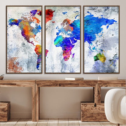 Push Pin World Map Canvas Print – Framed Wall Art for Couples to Track Their Travels – Anniversary Gift or Home Adventure Decor