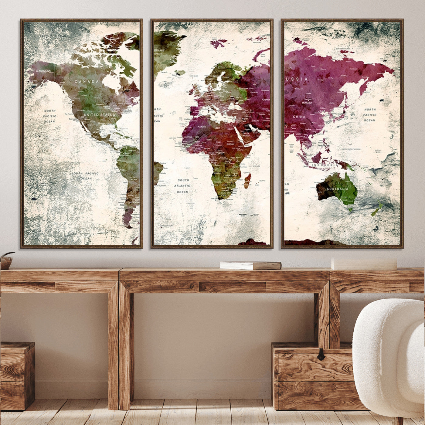 Push Pin World Map Canvas Print – Framed Wall Art for Couples to Track Their Travels – Anniversary Gift or Home Adventure Decor