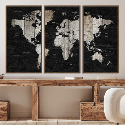 89998-MGV-CV-36X24-Push Pin World Map Canvas Print – Framed Wall Art for Couples to Track Their Travels – Anniversary Gift or Home Adventure Decor