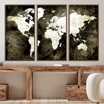 66737-MGV-CV-36X24-Push Pin World Map Canvas Print – Framed Wall Art for Couples to Track Their Travels – Anniversary Gift or Home Adventure Decor