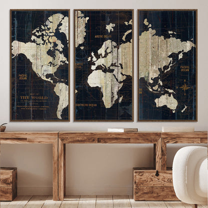 Push Pin World Map Canvas Print – Framed Wall Art for Couples to Track Their Travels – Anniversary Gift or Home Adventure Decor
