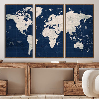 Push Pin World Map Canvas Print – Framed Wall Art for Couples to Track Their Travels – Anniversary Gift or Home Adventure Decor