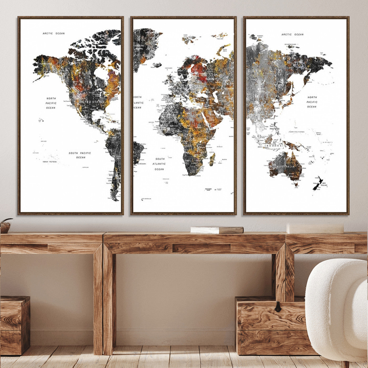 Push Pin World Map Canvas Print – Framed Wall Art for Couples to Track Their Travels – Anniversary Gift or Home Adventure Decor